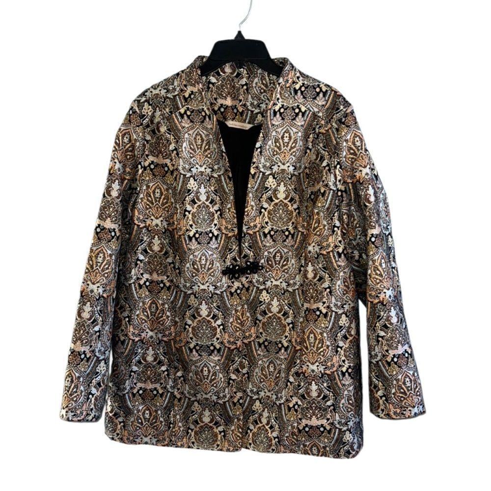 Soft Surroundings women’s XL beautiful shimmery Broquet blazer golds tans black